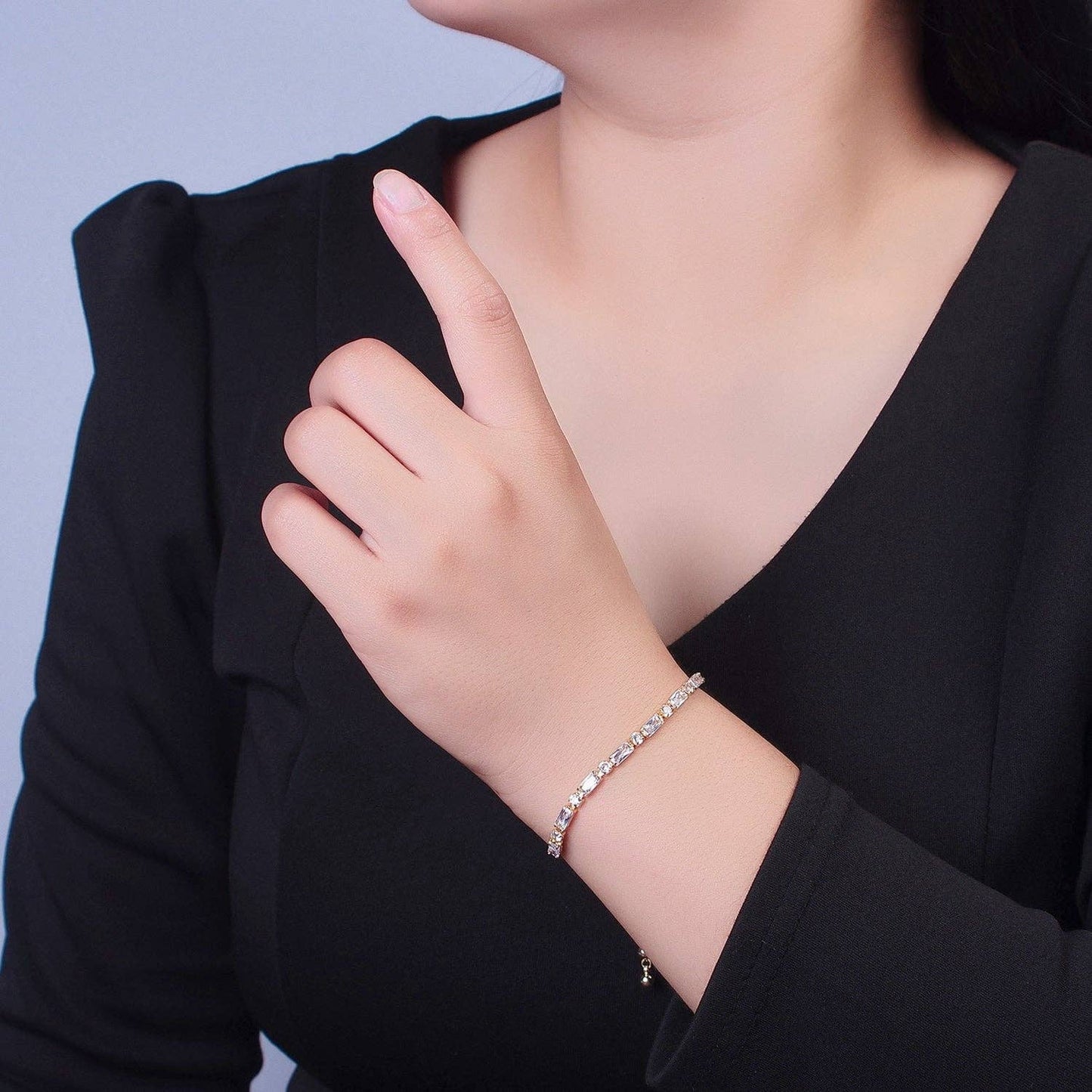 24K Gold Filled Bracelet with Clear Baguette Cubic Zirconia