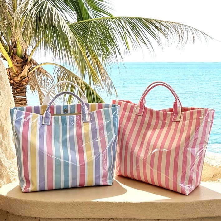 Color Block Striped PVC Large Capacity Tote Bag