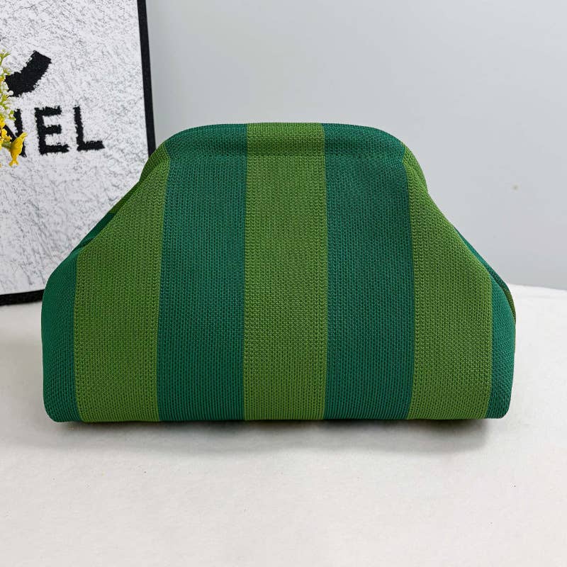 Color-block Striped Knit Cosmetic Bag Beach Knit Clutch