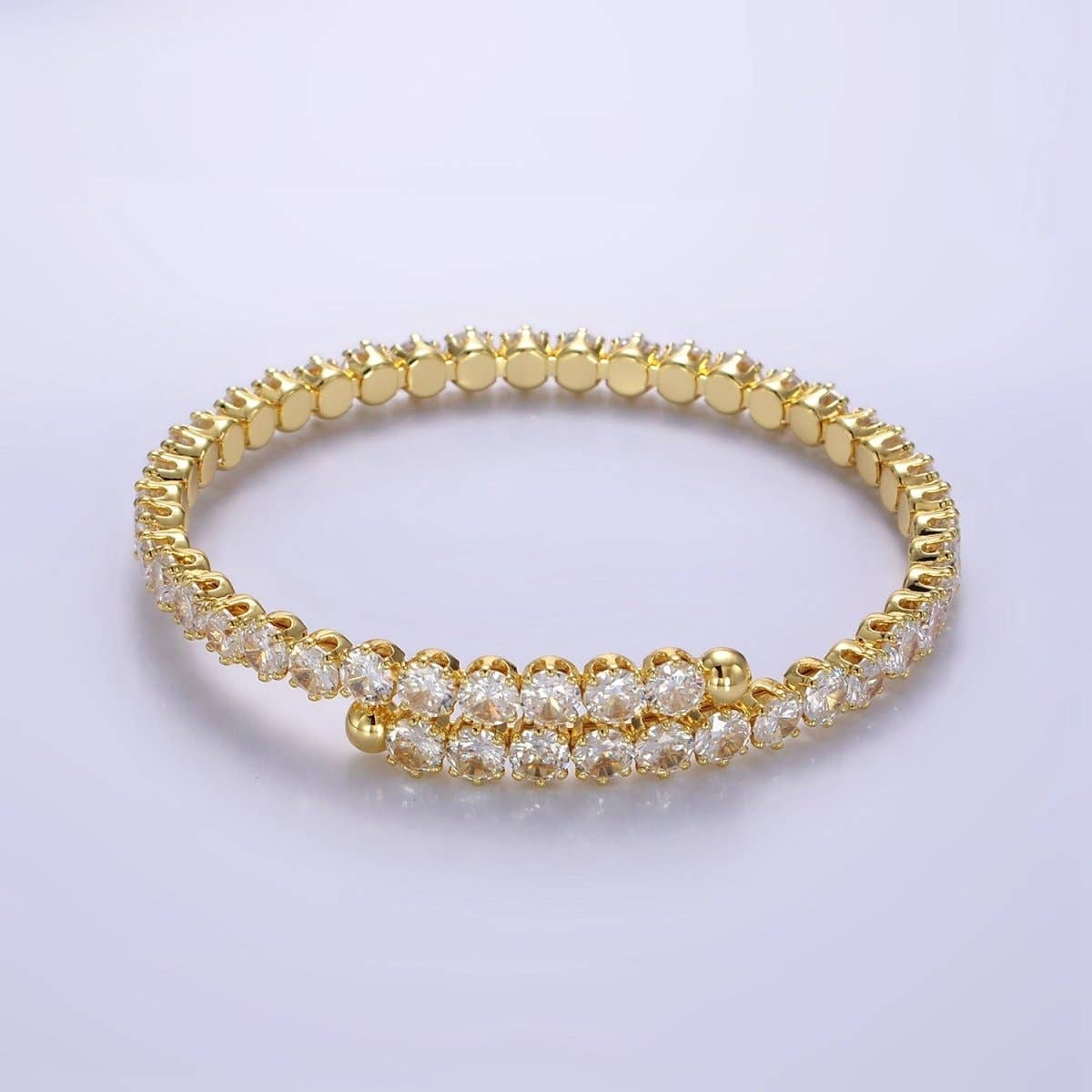 24K Gold Filled Clear CZ Tennis Chain Bangle Cuff Bracelet | WA-2535