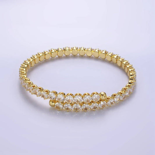 24K Gold Filled Clear CZ Tennis Chain Bangle Cuff Bracelet | WA-2535