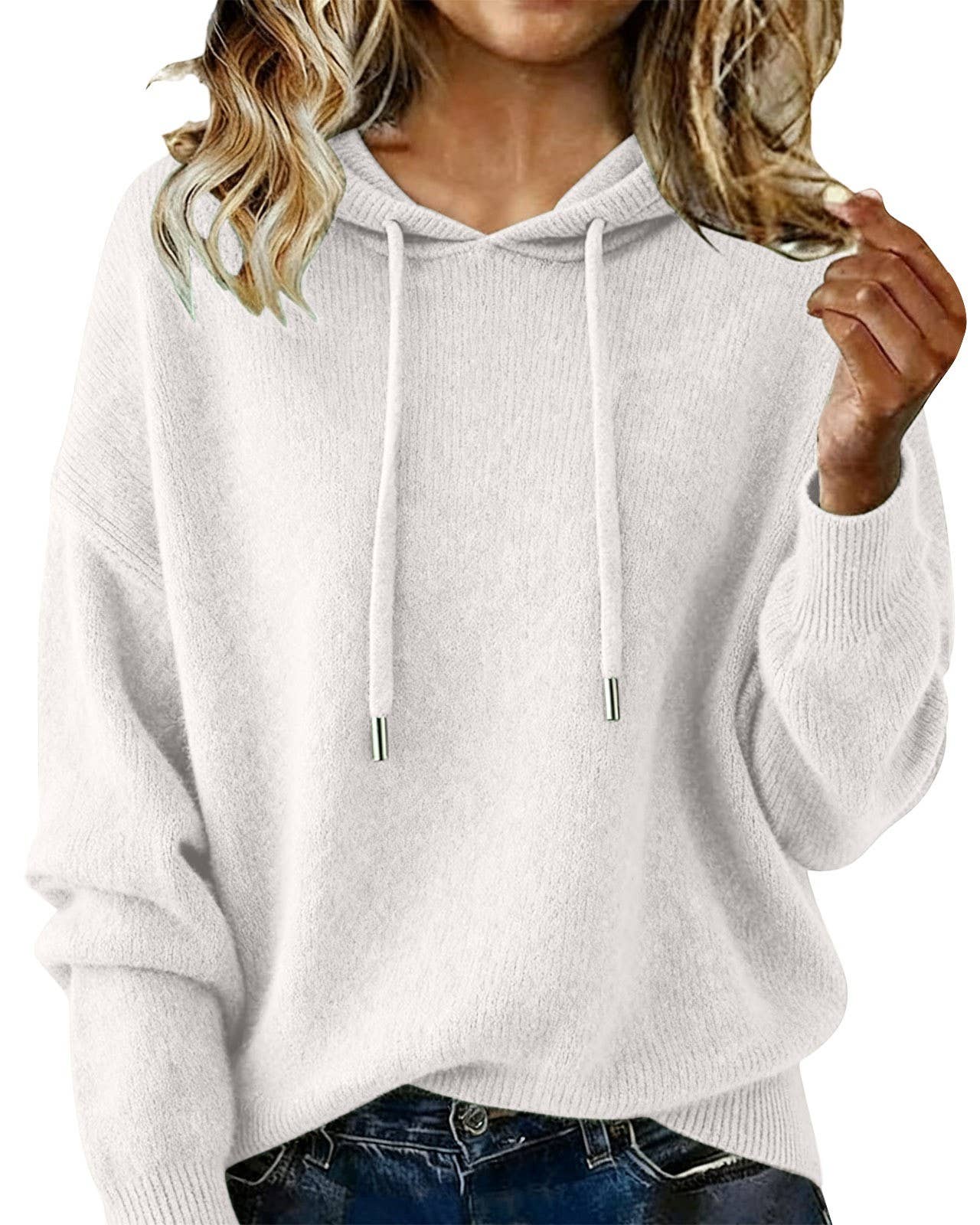 Cozy Solid Drawstring Hooded Knit Sweater