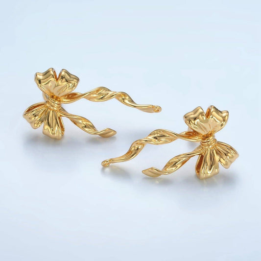 24K Gold Filled Ribbon Bow Open Loop Drop Stud Earring Findings | Z885