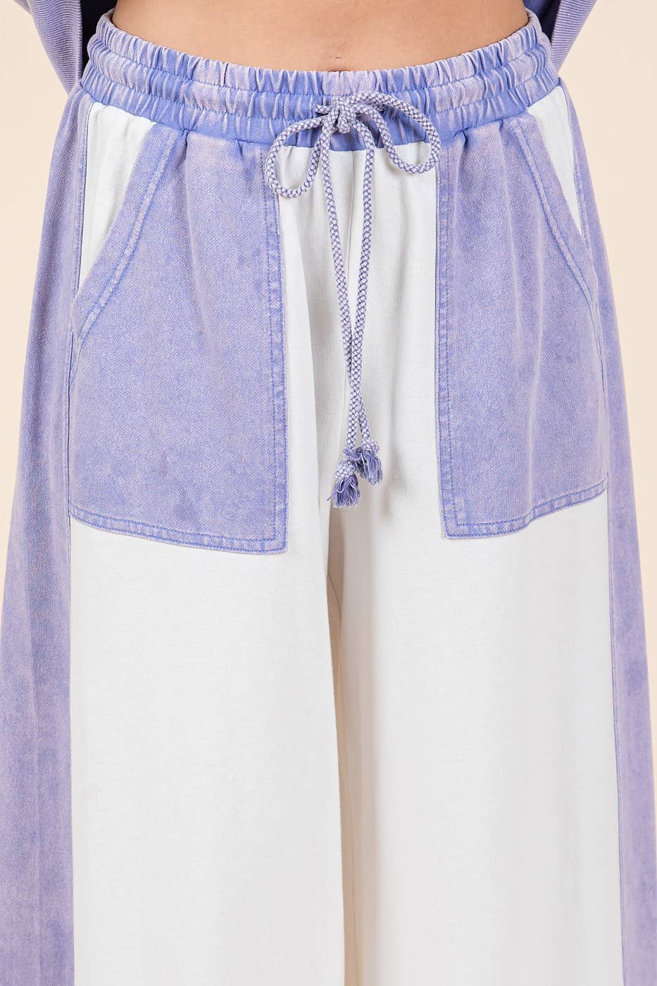 FRENCH TERRY WIDE LEG COLOR BLOCK PANTS
