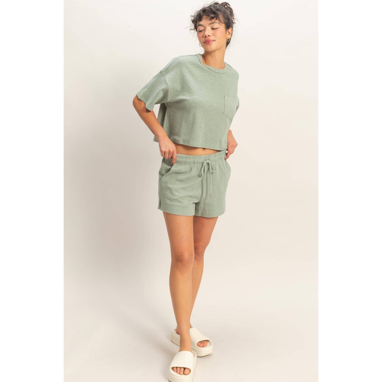 Mineral Wash French Terry Shorts and T- shirt set