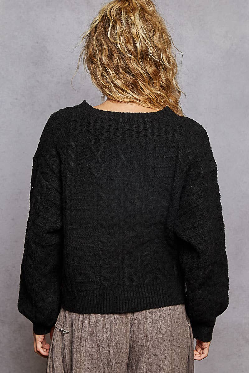 Long sleeve USA flag contrast stitch detail sweater knit top