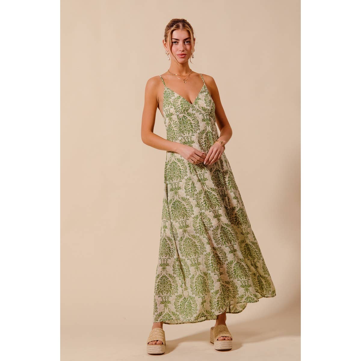 DAMASK FLORAL SUMMER MAXI FLOWY DRESS