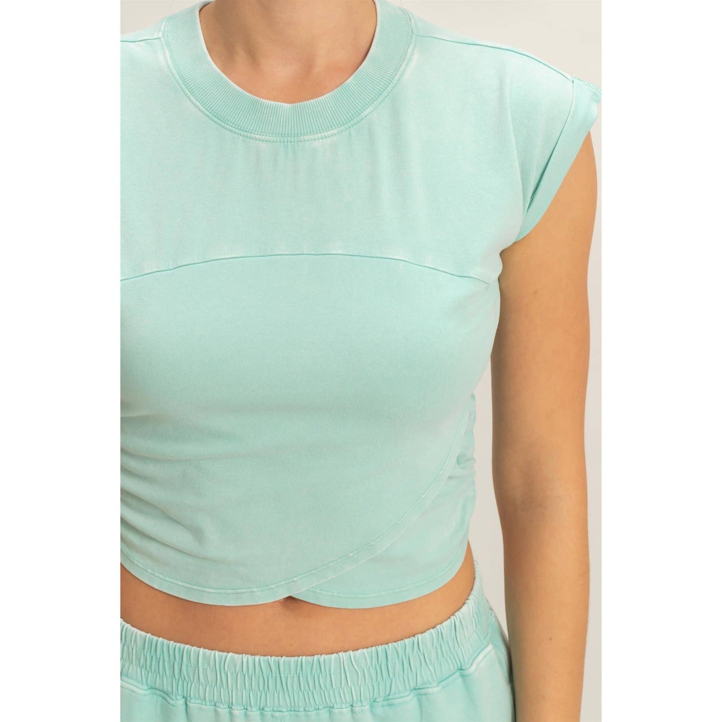 Rolled Sleeve Wrap-Front Crop Top And Jogger Set