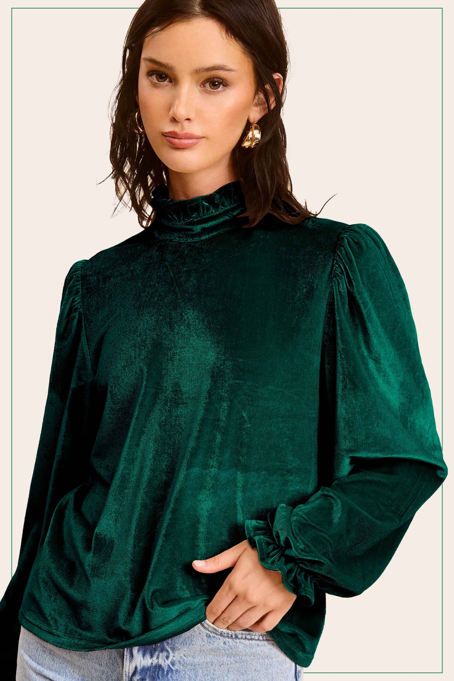 Soft Velvet Long Puff Sleeve Blouse Top