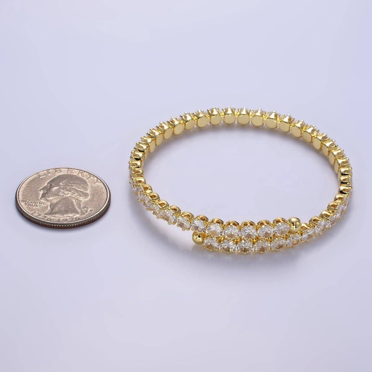 24K Gold Filled Clear CZ Tennis Chain Bangle Cuff Bracelet | WA-2535