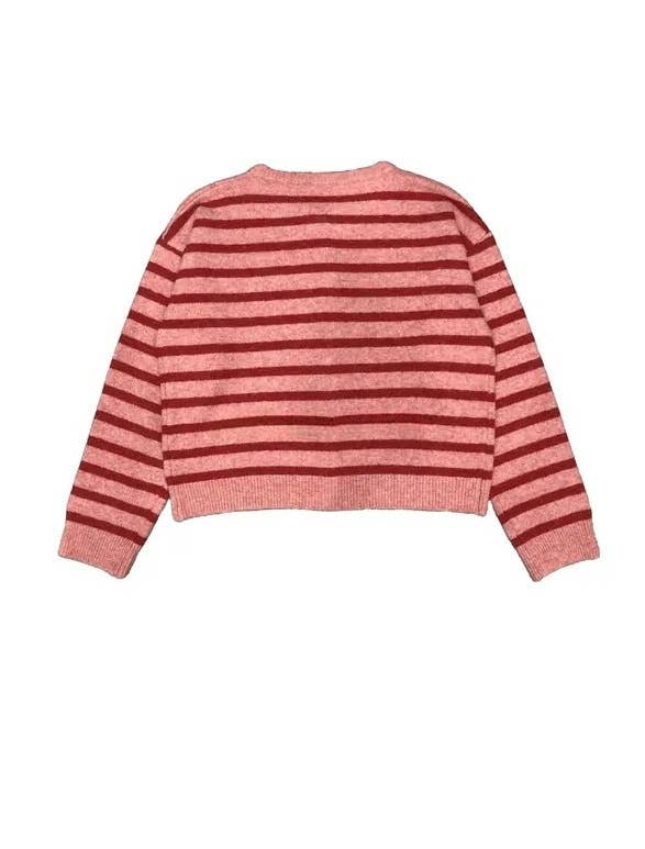 Valentine's Day pink & red striped crew neck cardigan