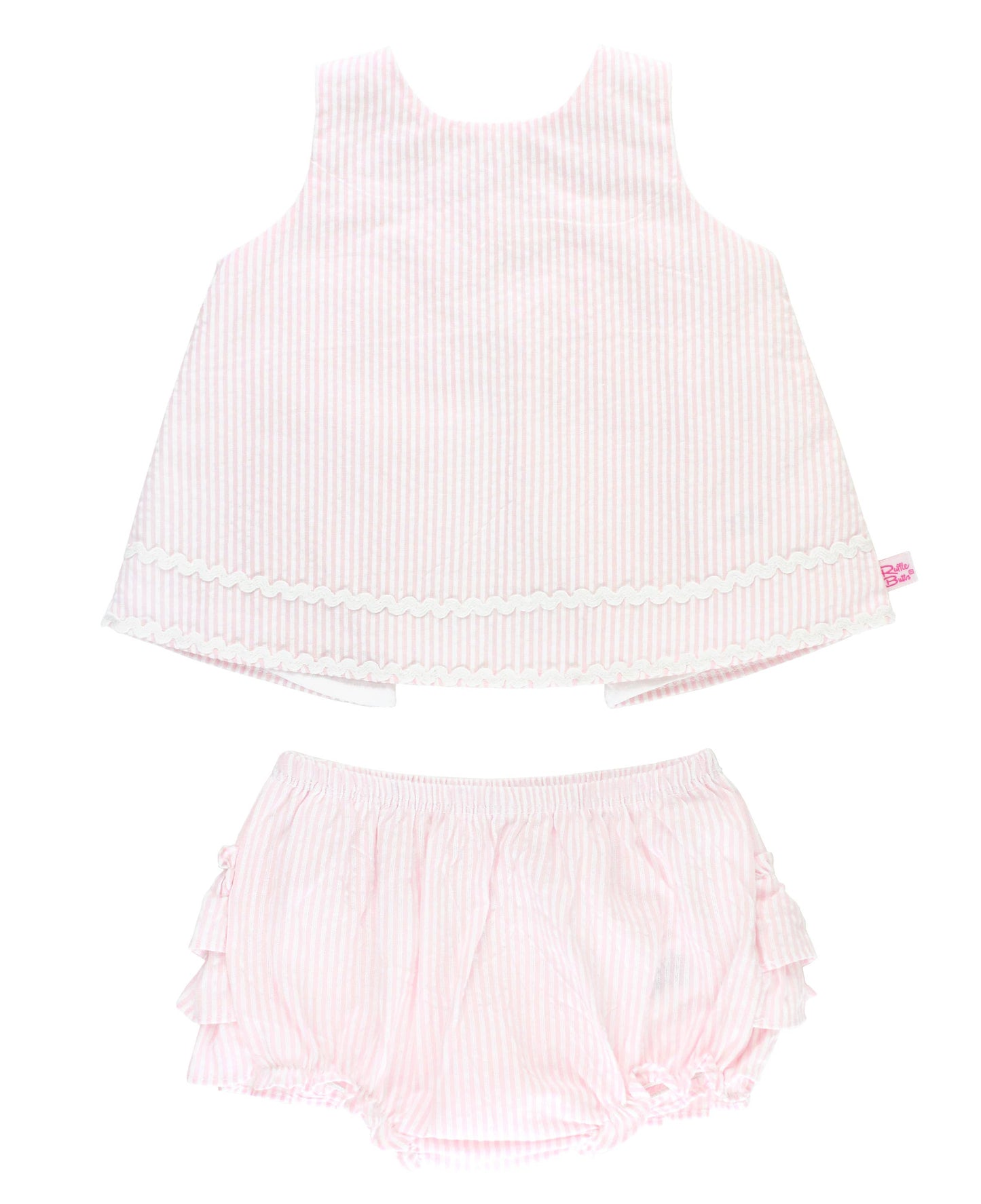 Baby Girls Pink Seersucker Ric Rac Swing Top & Ruffle Bloomer Set